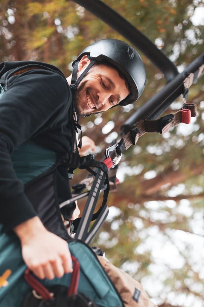 Smiling instructor gearing up